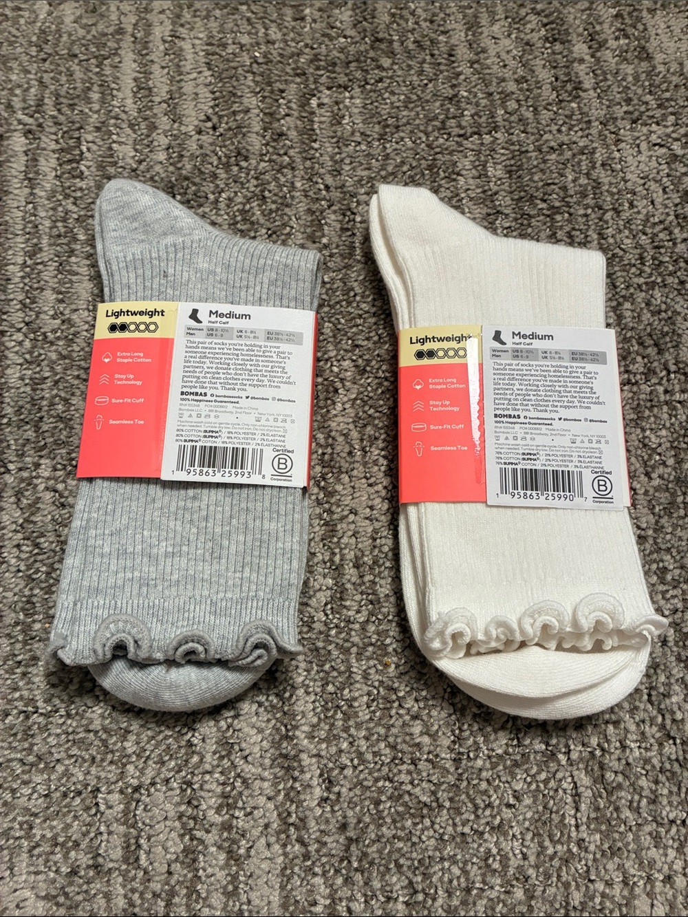 Bombas Lightweight half calf ruffle socks size medium - Picture 2 of 2